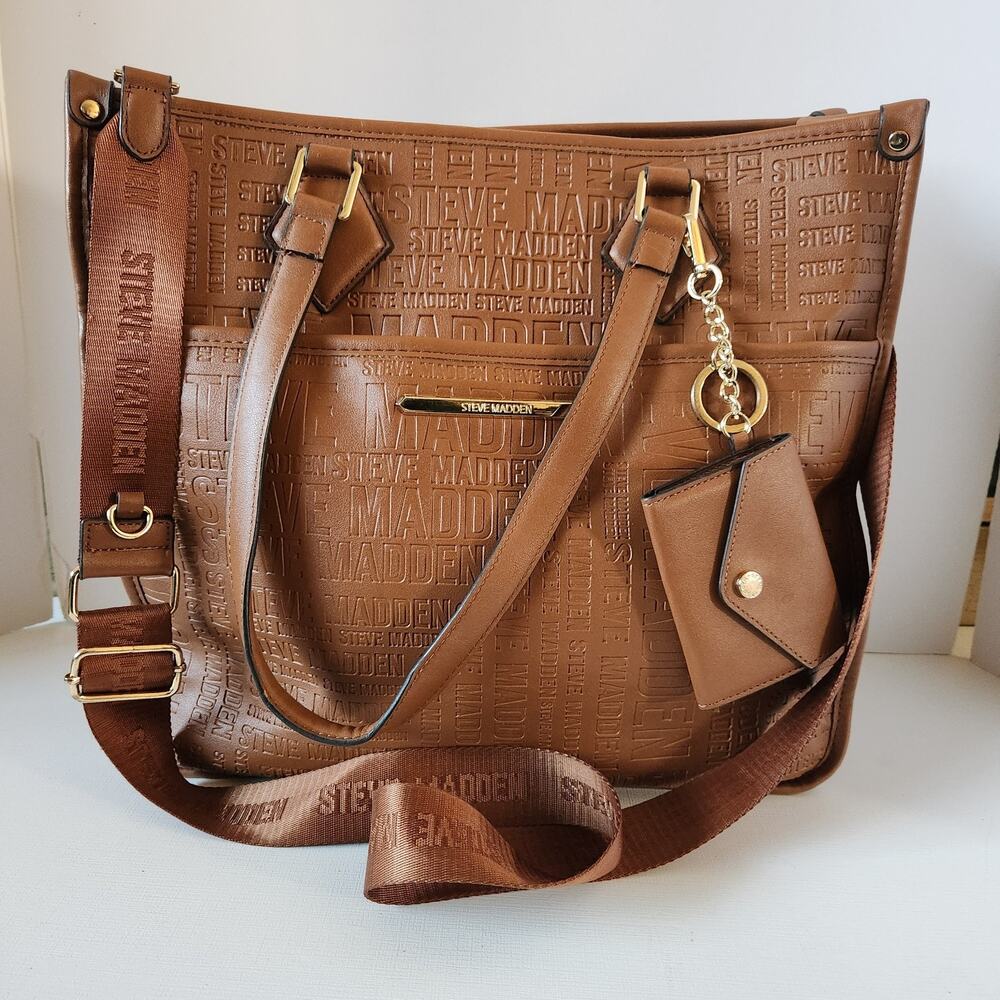 STEVE MADDEN Nutshell Logo Embossed Tote Bag Guitar Strap Coin Pouch Charm Large